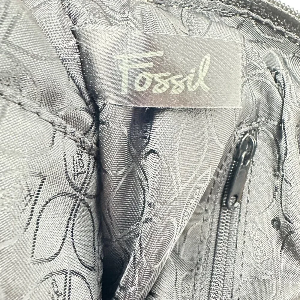Vintage Fossil Black Pebbled Leather Handbag Satchel Purse - Picture 7 of 15